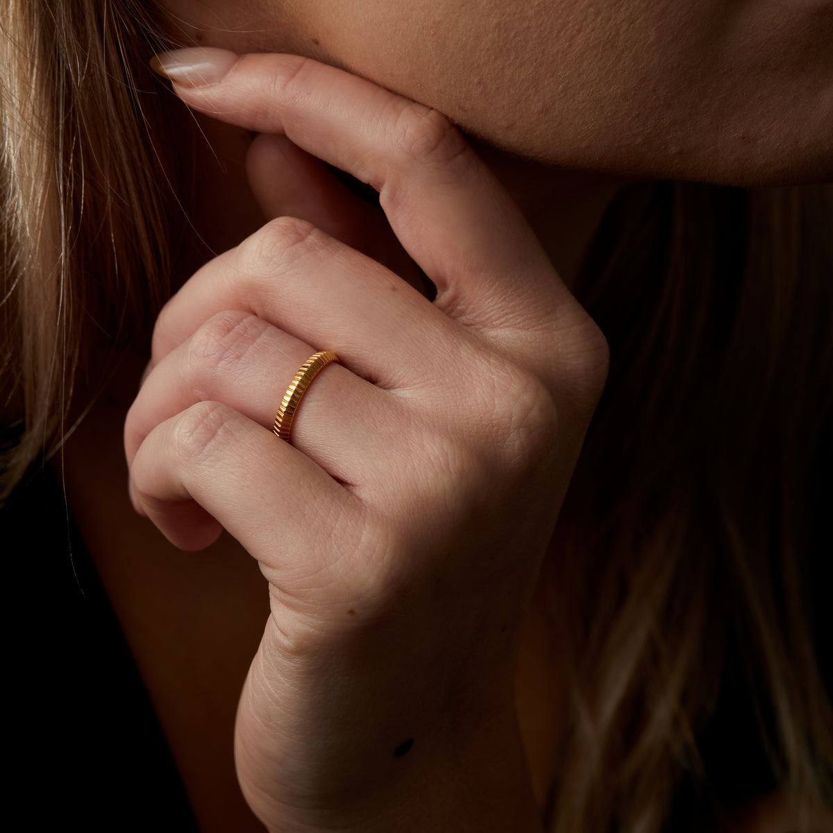 Knife Edge Double Engraved Ring Solid Gold