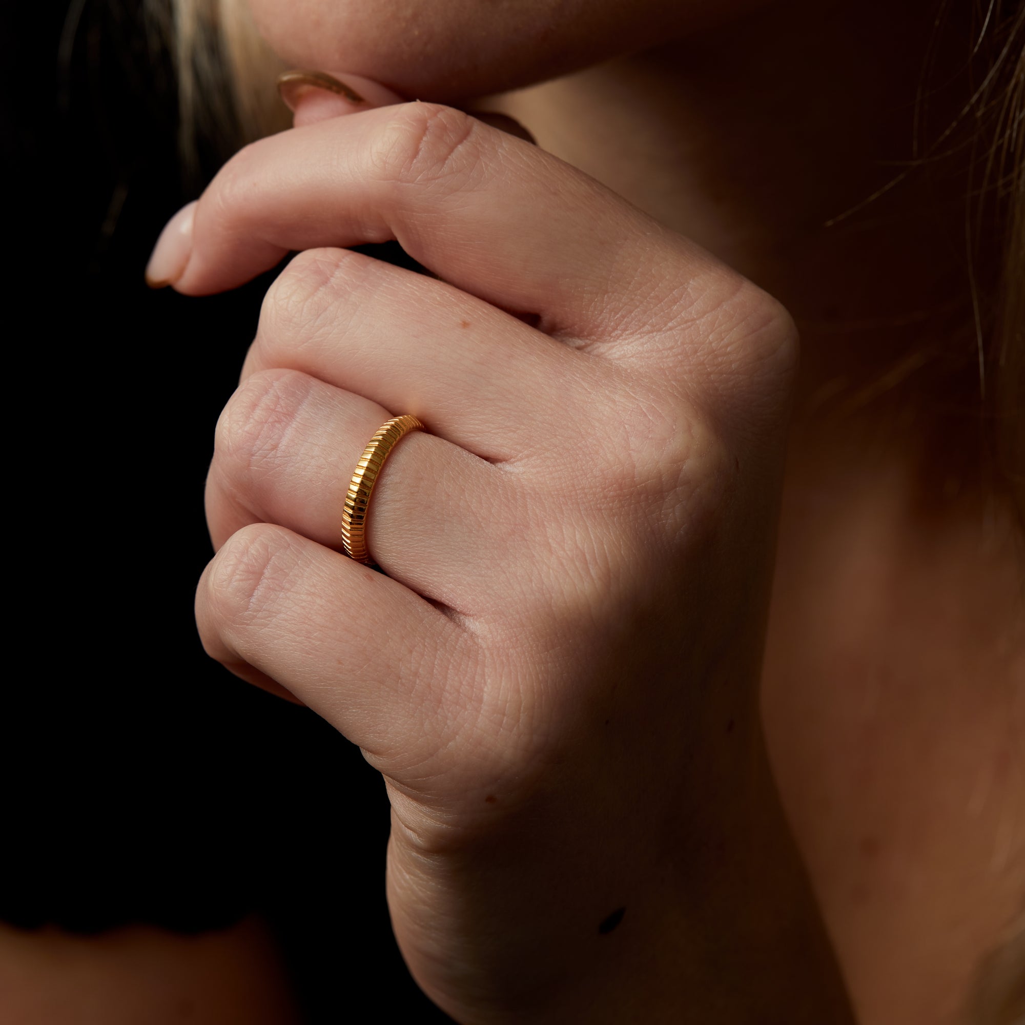 Knife Edge Double Engraved Ring Solid Gold