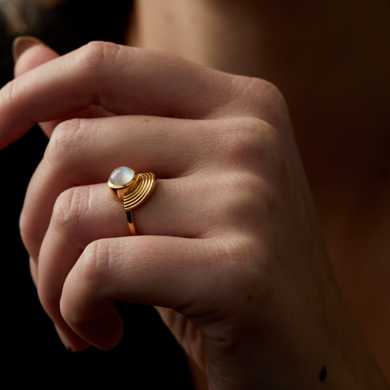 Interstellar Fine Stack Moonstone and Amethyst Solid Gold