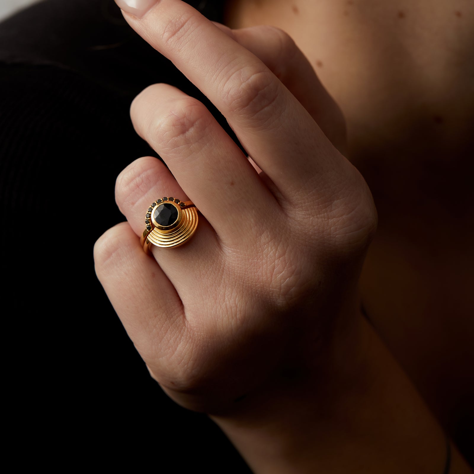 Interstellar Fine Stack Black Sapphire Solid Gold