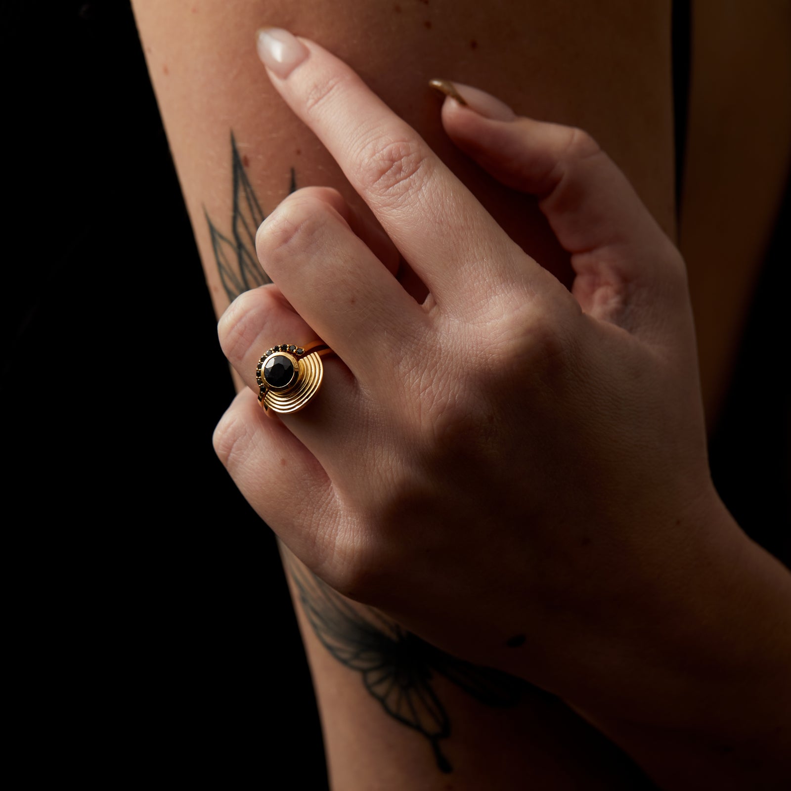 Interstellar Fine Stack Black Sapphire Solid Gold