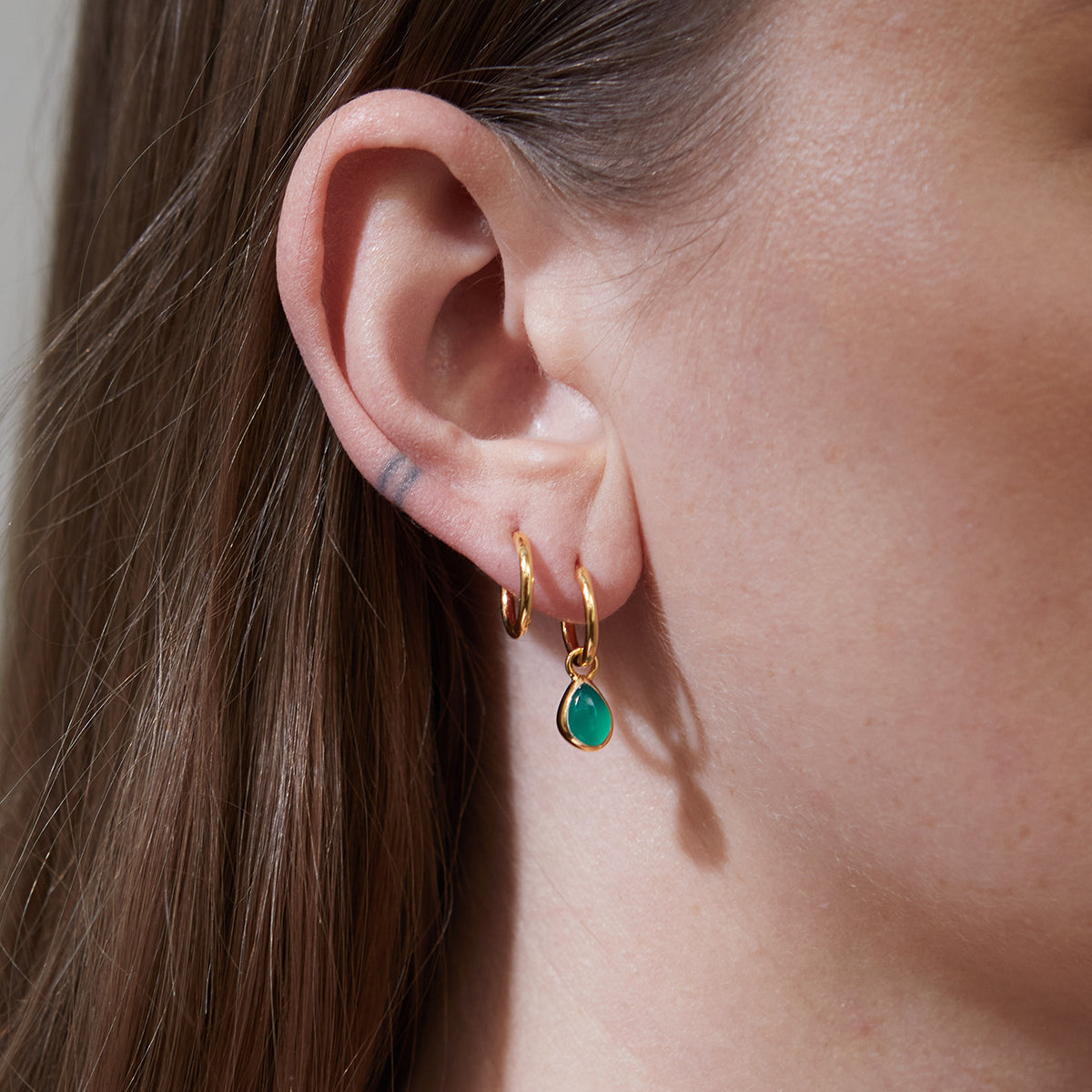 Apollo Green Onyx Mini Hoop Earrings Solid Gold