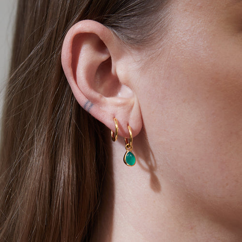 Apollo Green Onyx Mini Hoop Earrings Solid Gold Rachel Entwistle