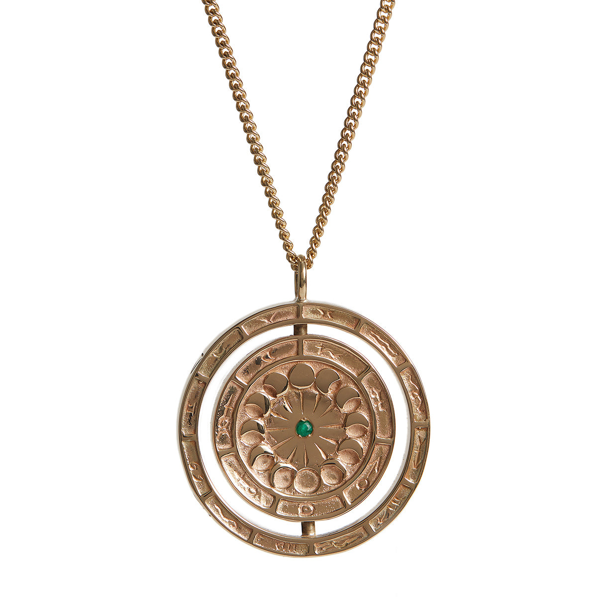 Alchemist's Rotary Pendant with an Emerald Solid Gold