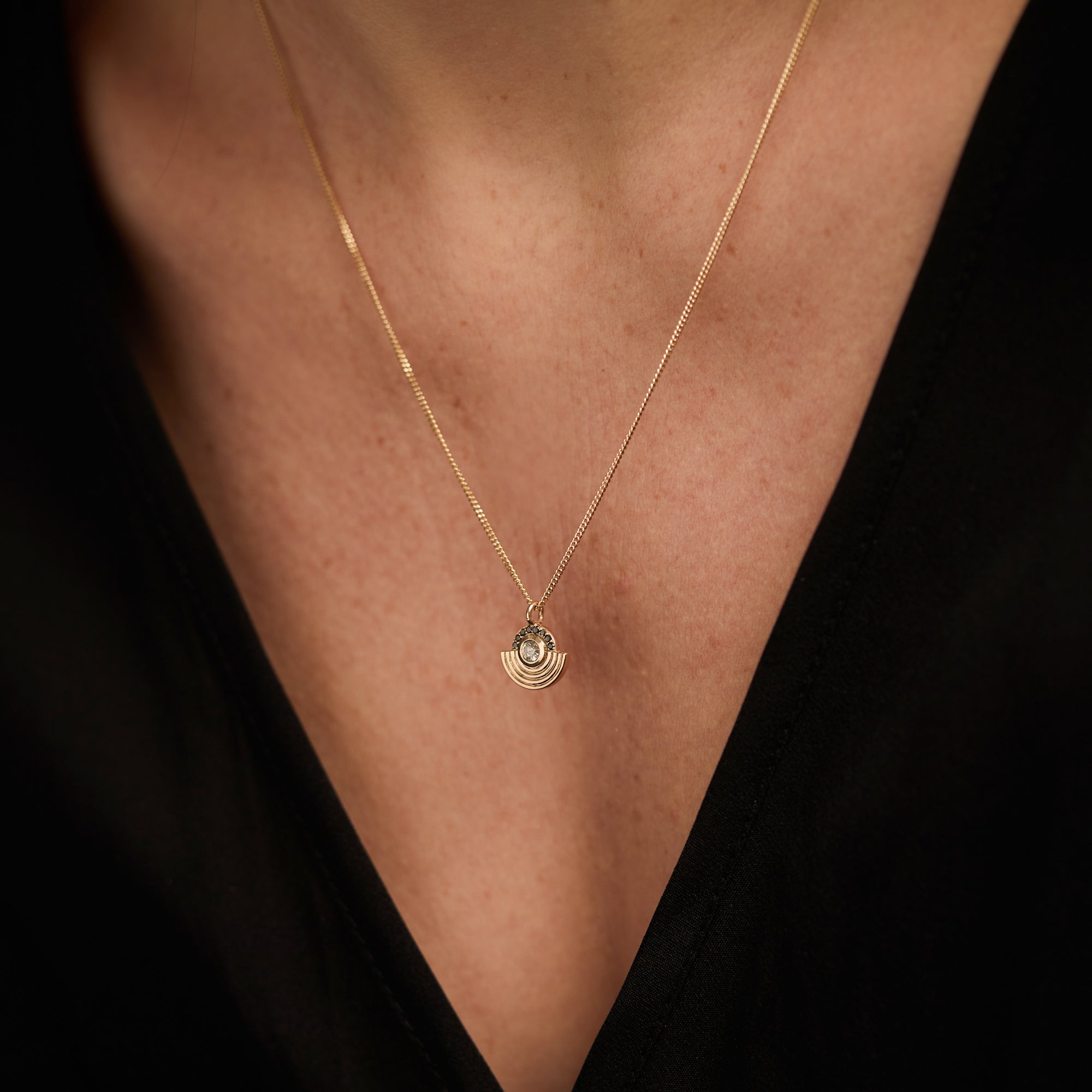 Interstellar Necklace White and Black Diamond Solid Gold