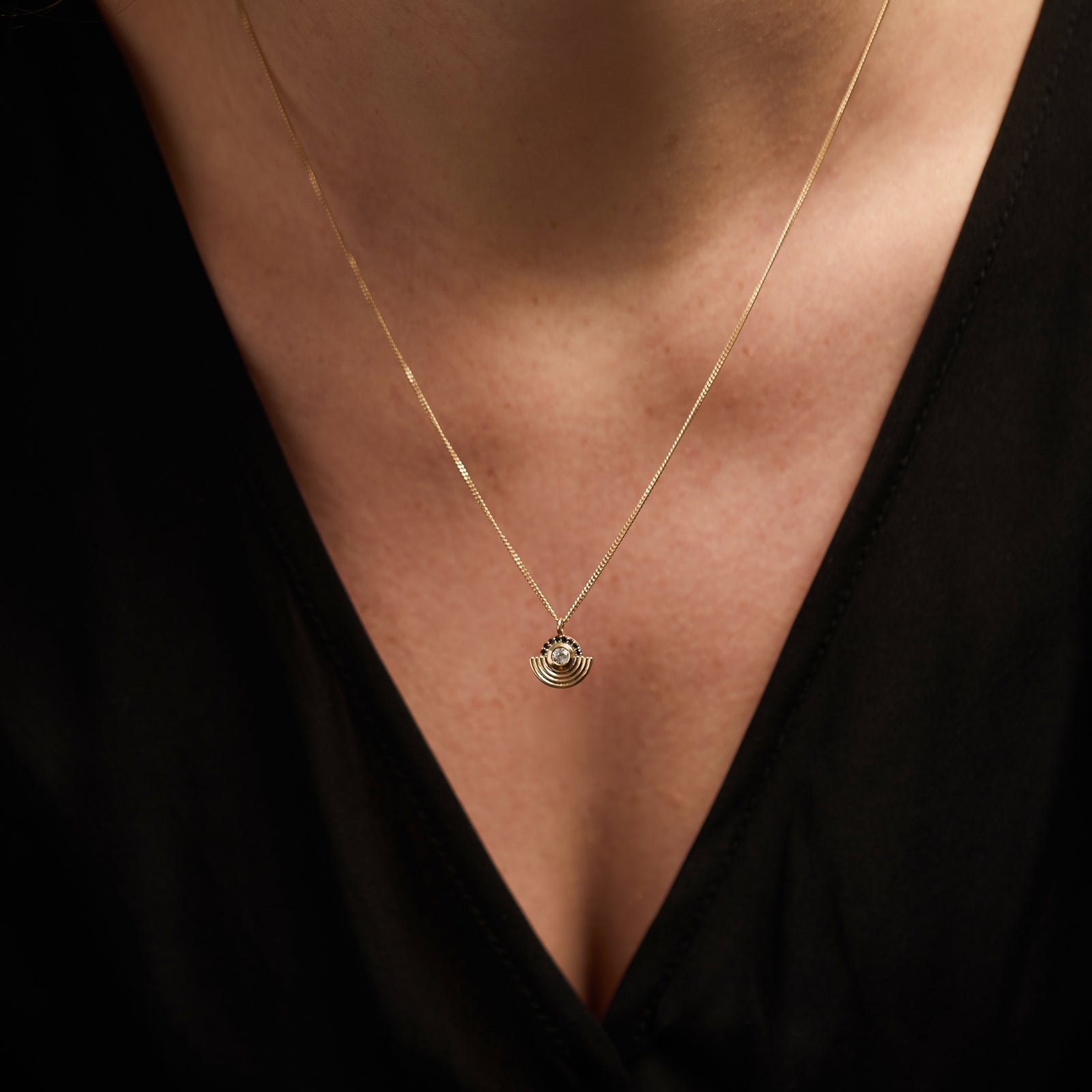 Interstellar Necklace White and Black Diamond Solid Gold