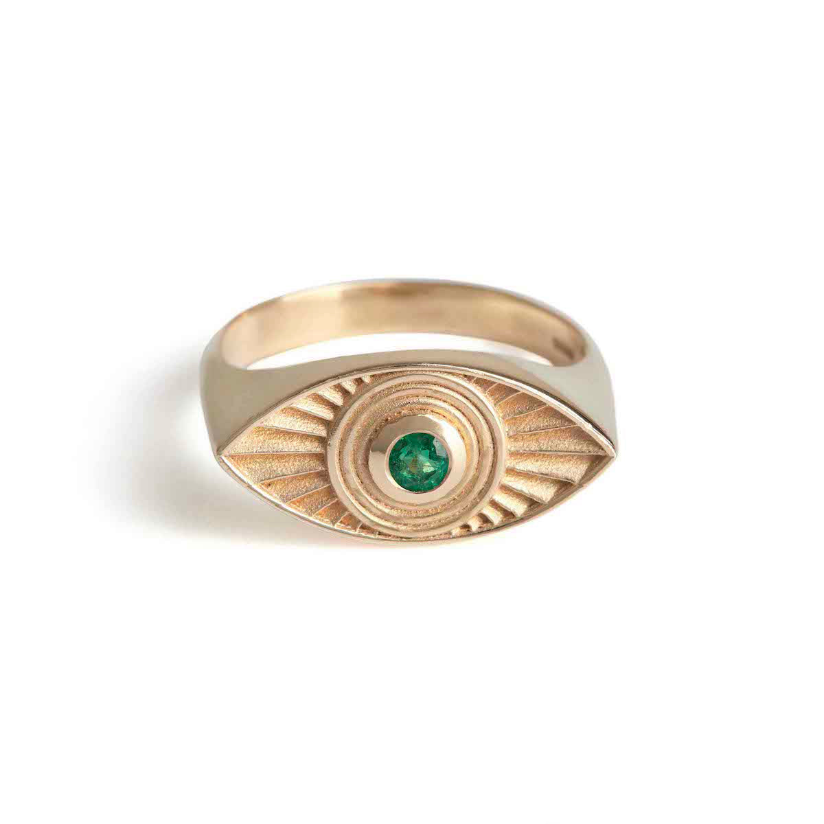 Rays Of Light Ring with Emerald Stone Solid Gold