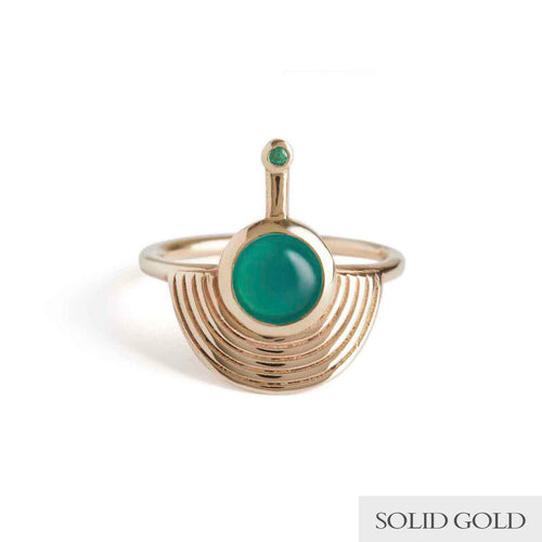 Interstellar Ring Green Onyx with Emerald Solid Gold Rachel Entwistle