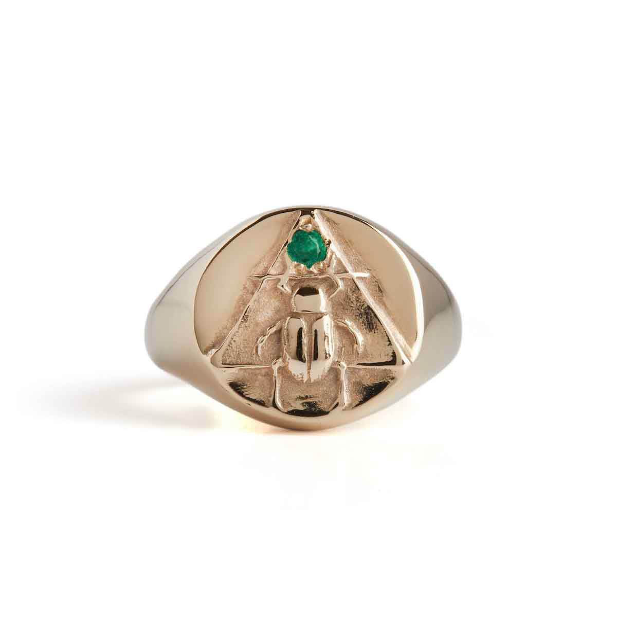 Scarab Signet Ring with Emerald Solid Gold