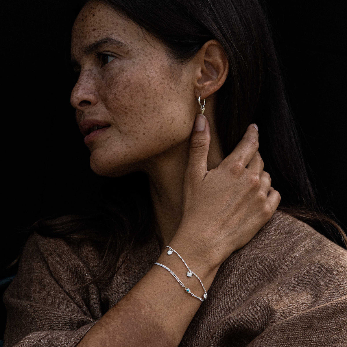 Ishtar Charm Necklace and Bracelet Silver Set