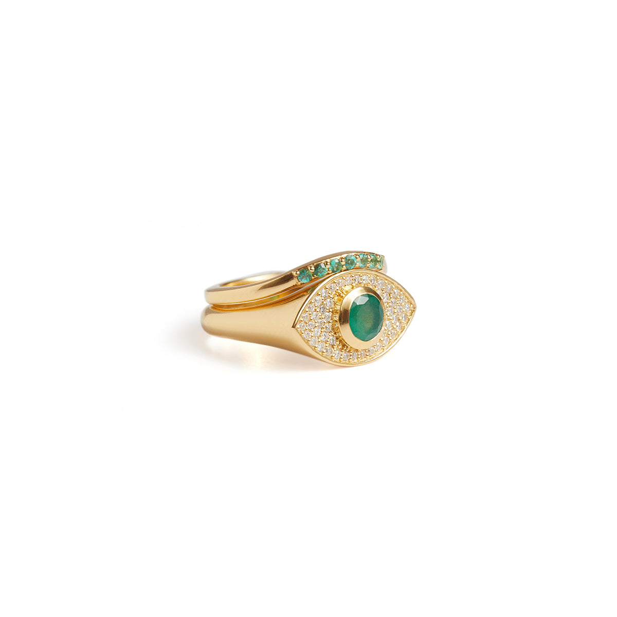 Rays of Light Fine Ring Emerald Solid Gold