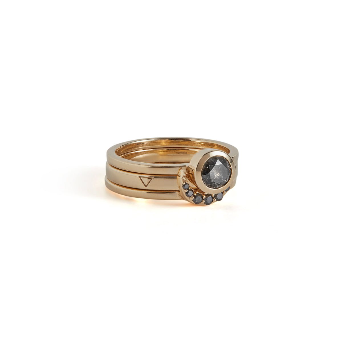 Eclipse Fine Stack Salt & Pepper Diamond Solid Gold