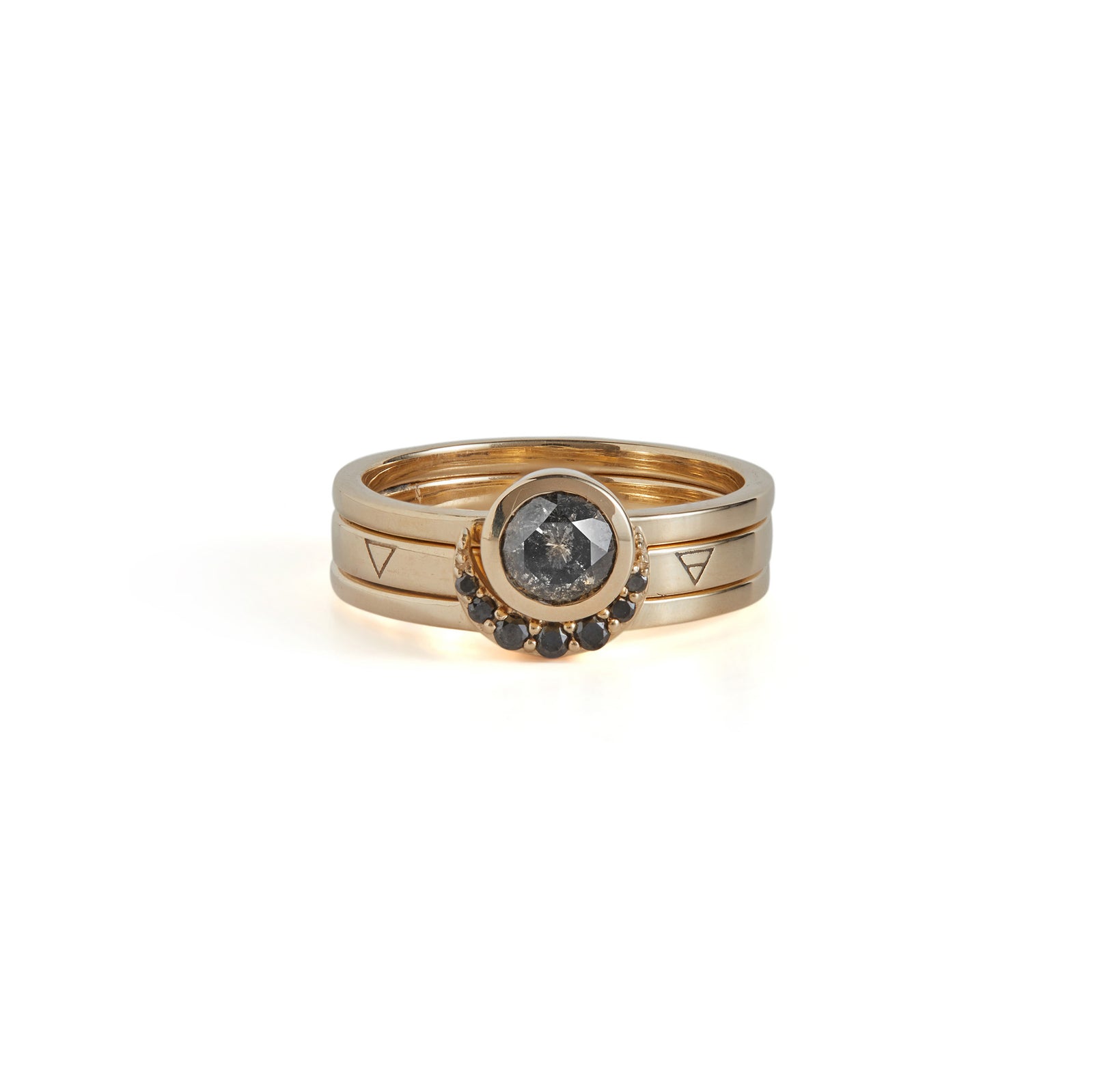 Eclipse Fine Stack Salt & Pepper Diamond Solid Gold
