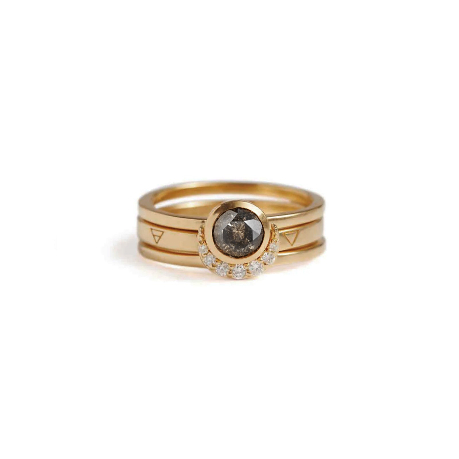Eclipse Fine Stack Salt & Pepper Diamond Solid Gold