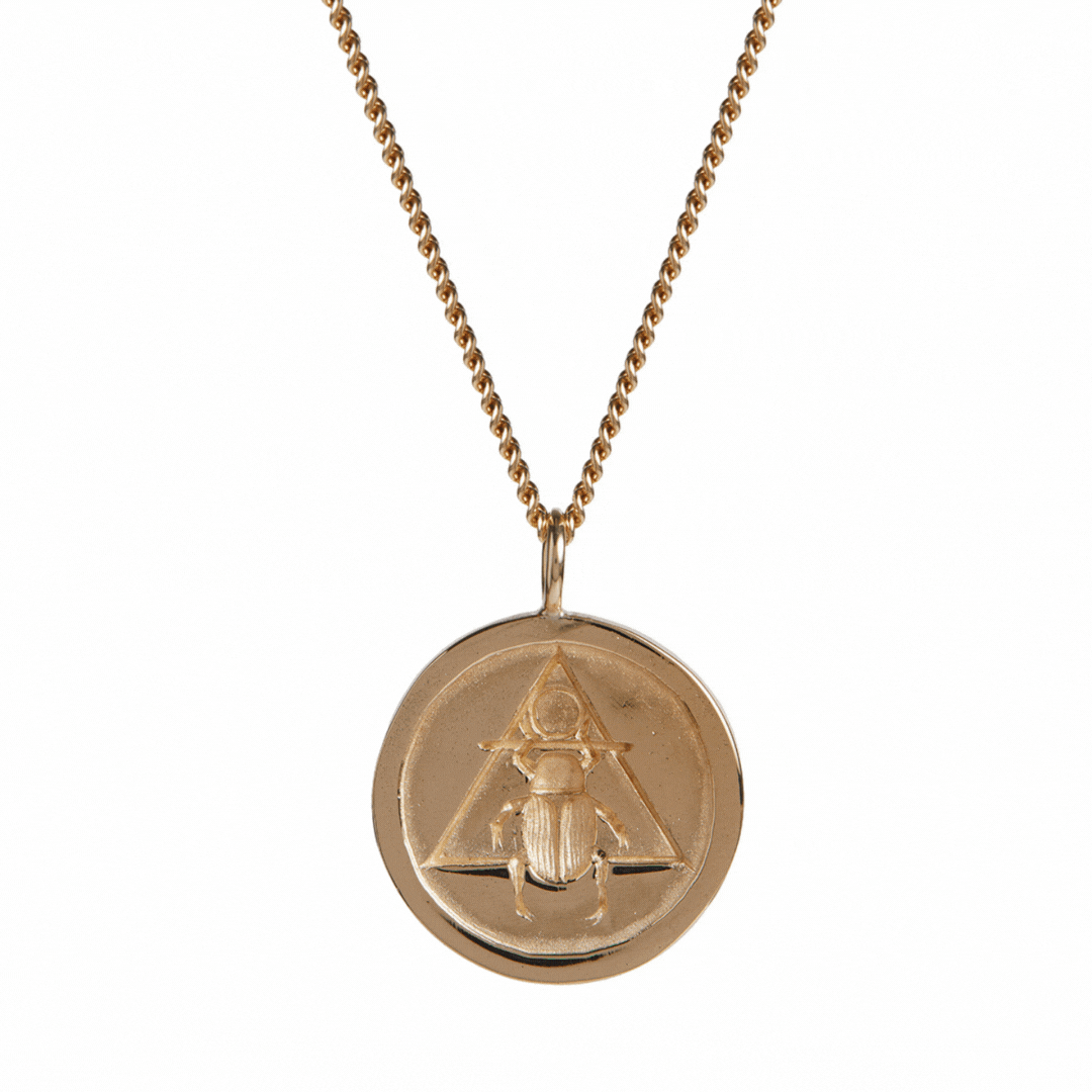 Scarab Coin Necklace Solid Gold