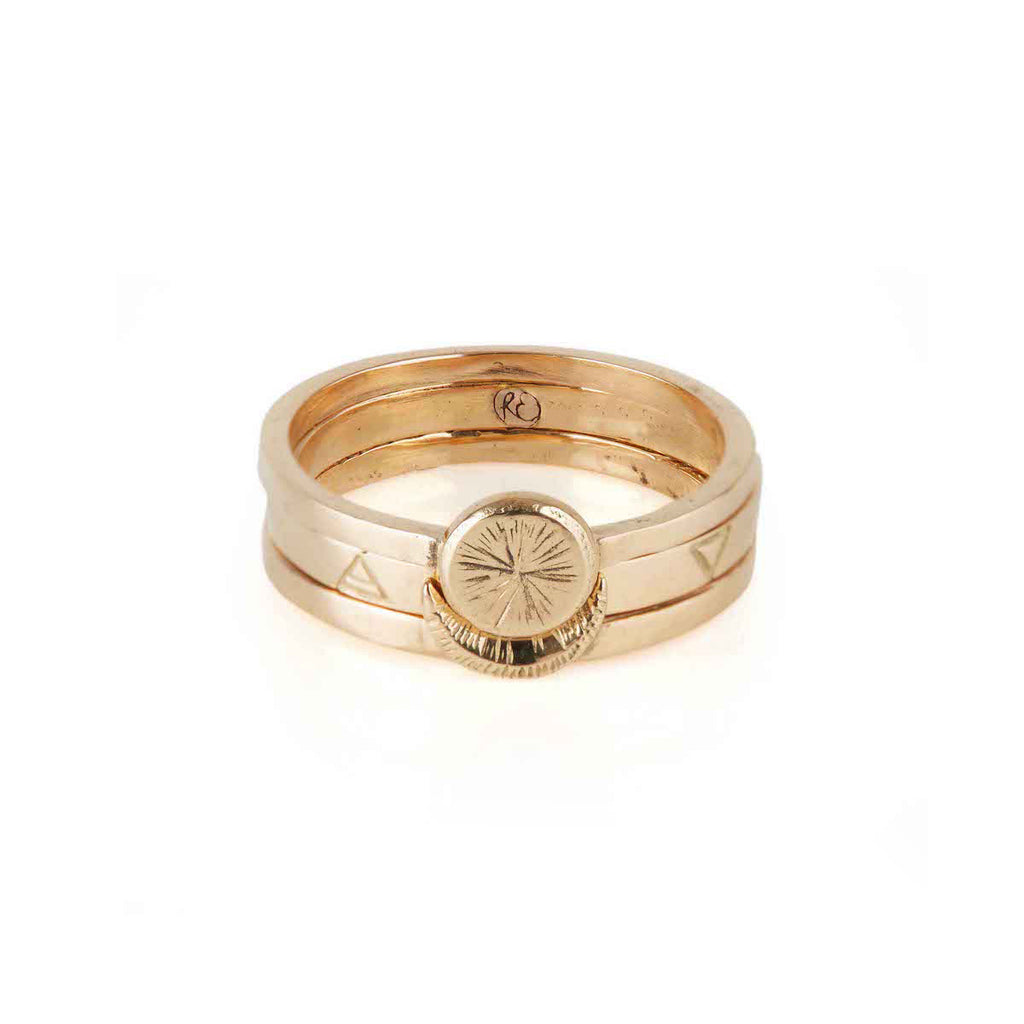 Sun Moon Four Elements Rings Set Solid