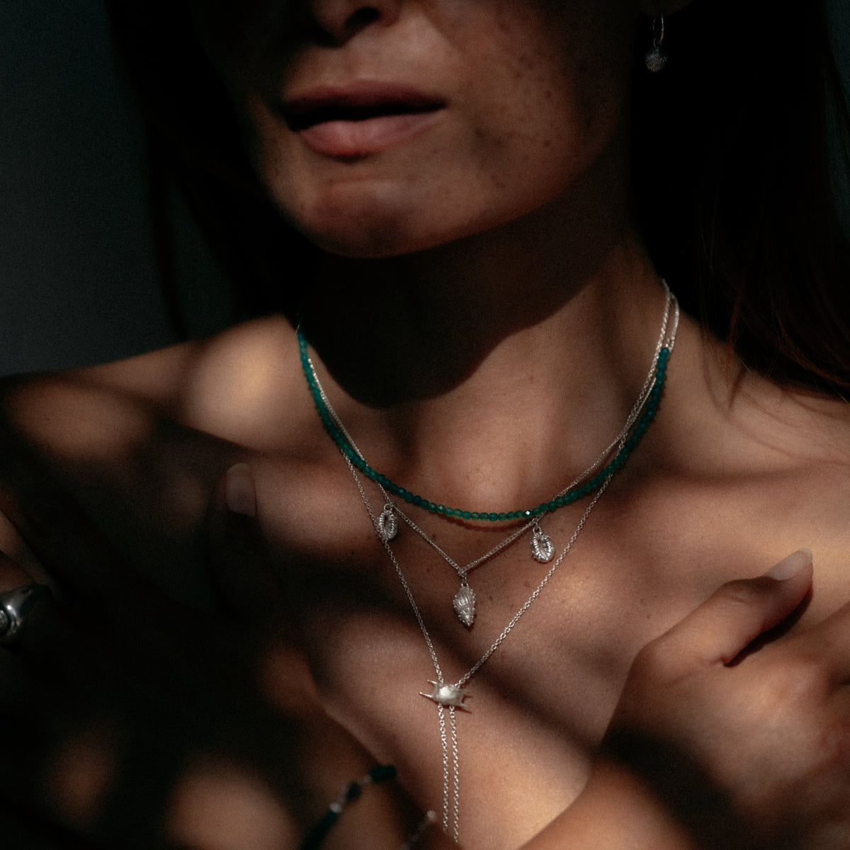 Thalassa Green Onyx Layered Necklace Silver