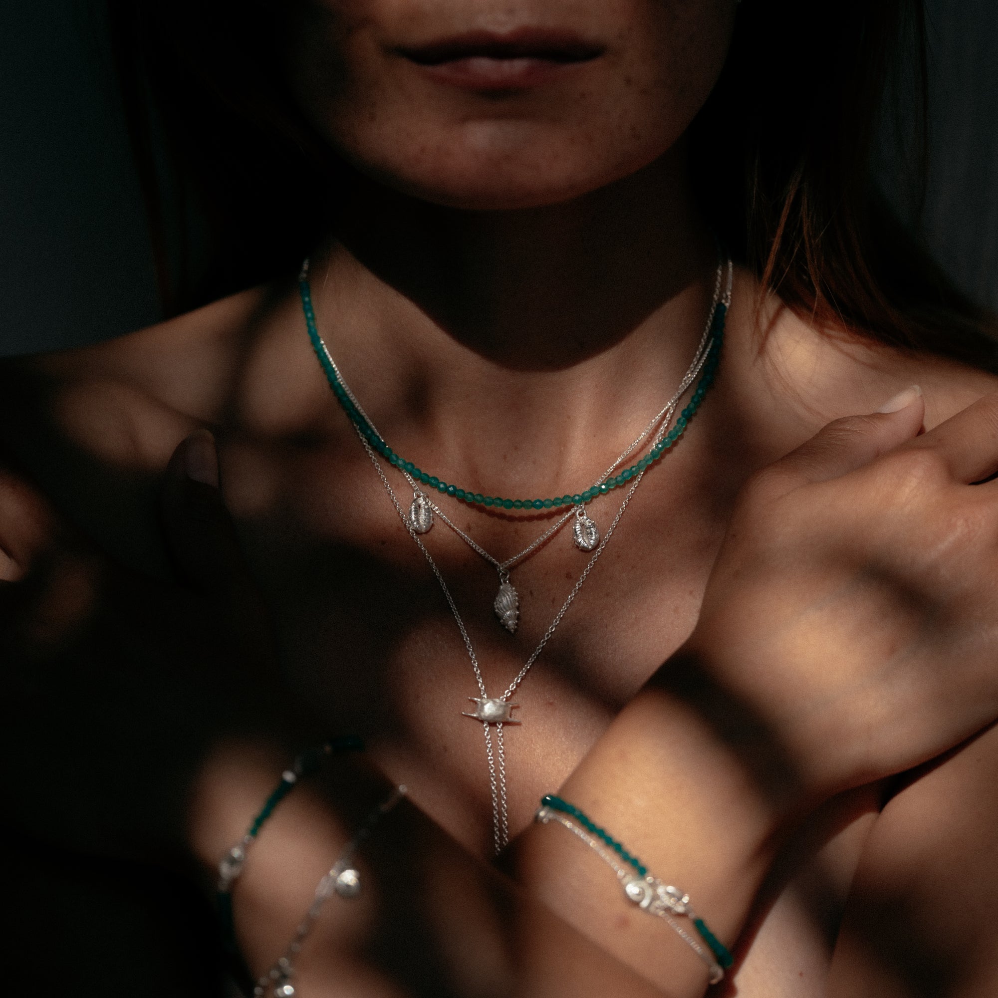 Thalassa Green Onyx Layered Necklace Silver