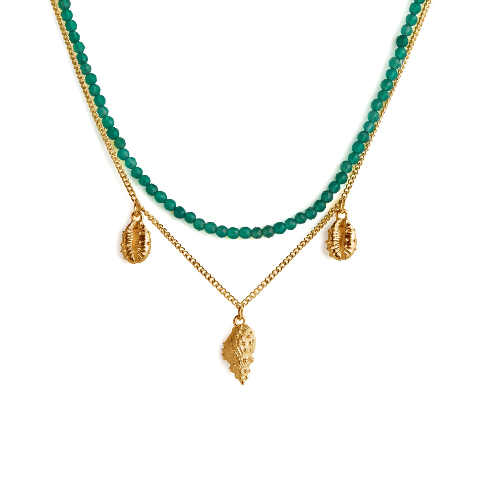 Thalassa Green Onyx Layered Necklace Gold