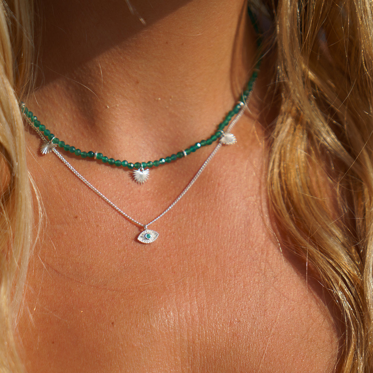 Rays of Light Mini Necklace Emerald Silver