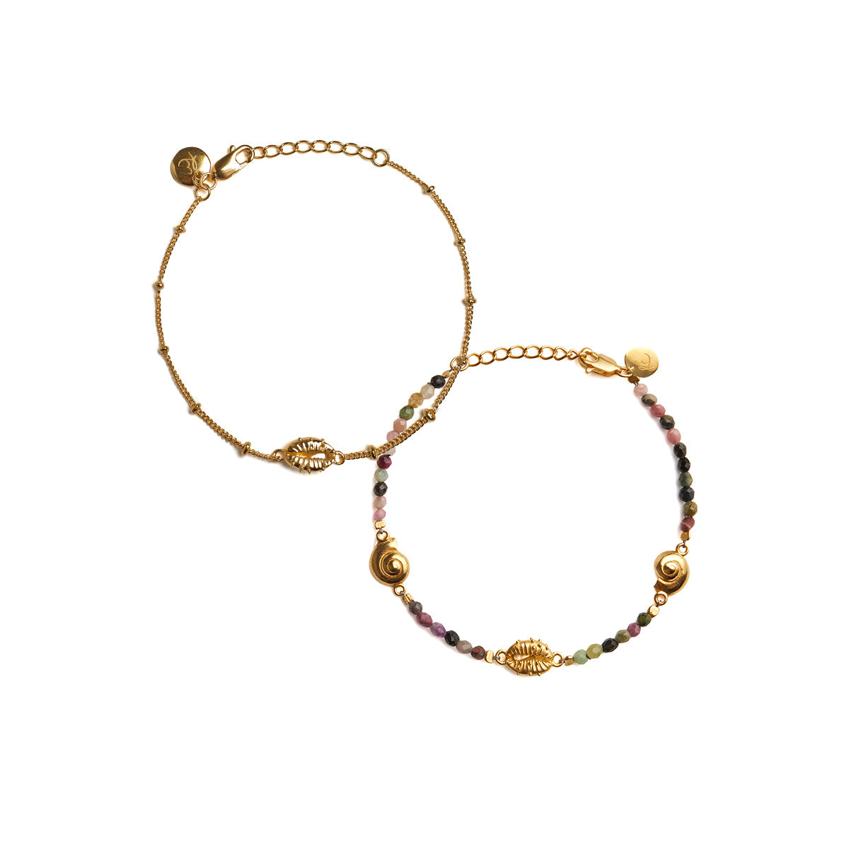 Aphrodite Mini Bracelet and Inanna Spiral Tourmaline Bracelet Gold Set