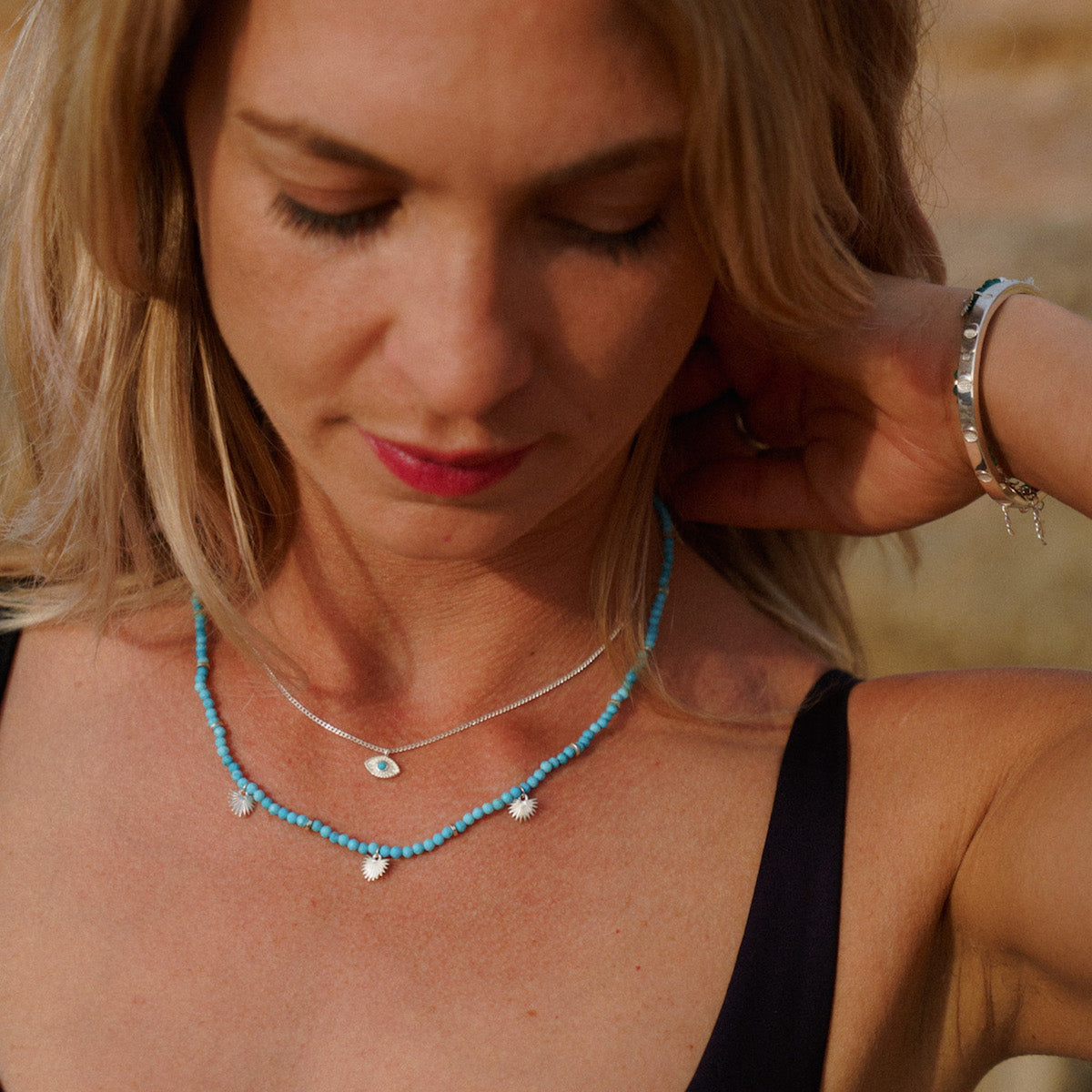 Rays of Light Mini Necklace Turquoise Gold