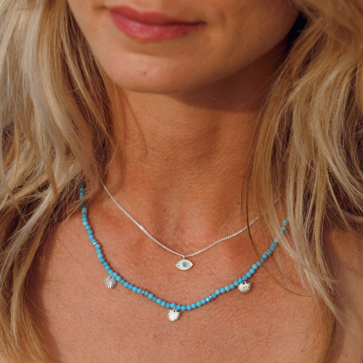 Rays of Light Mini Necklace Turquoise Gold