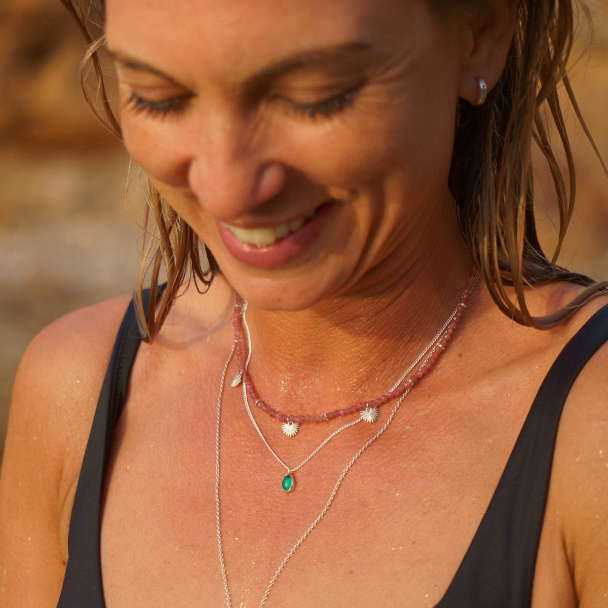 Apollo Necklace Green Onyx Silver