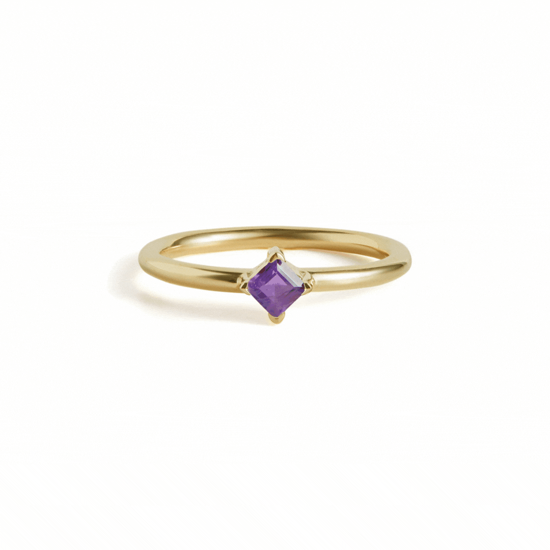 Birthstone Square Ring Solid Gold