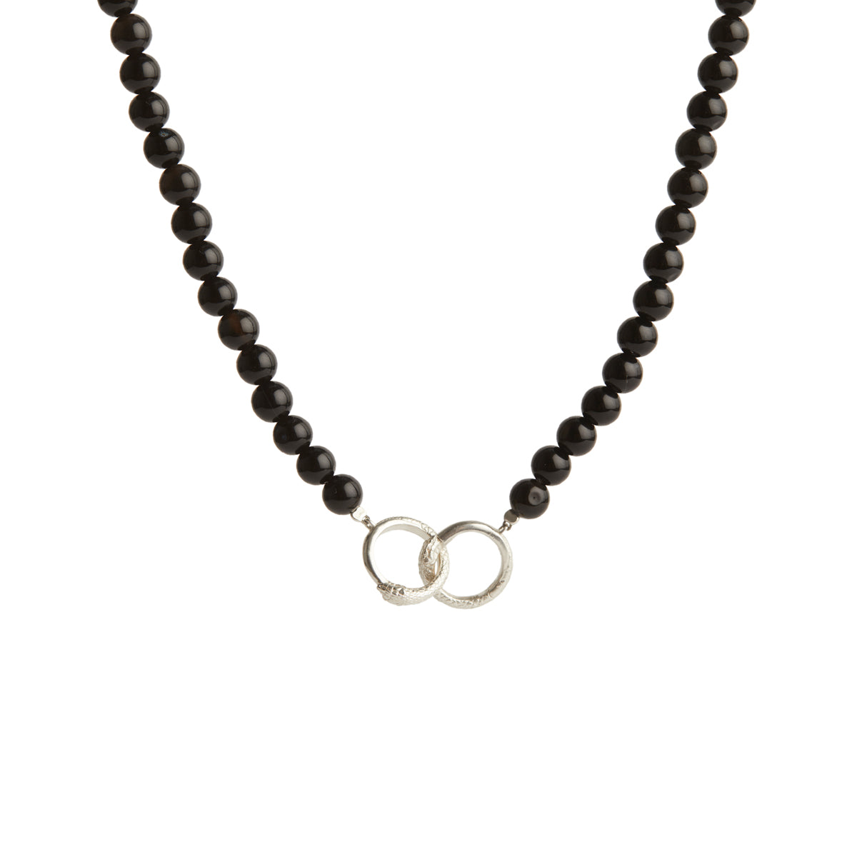 Ouroboros Black Onyx Necklace and Bracelet Silver Set