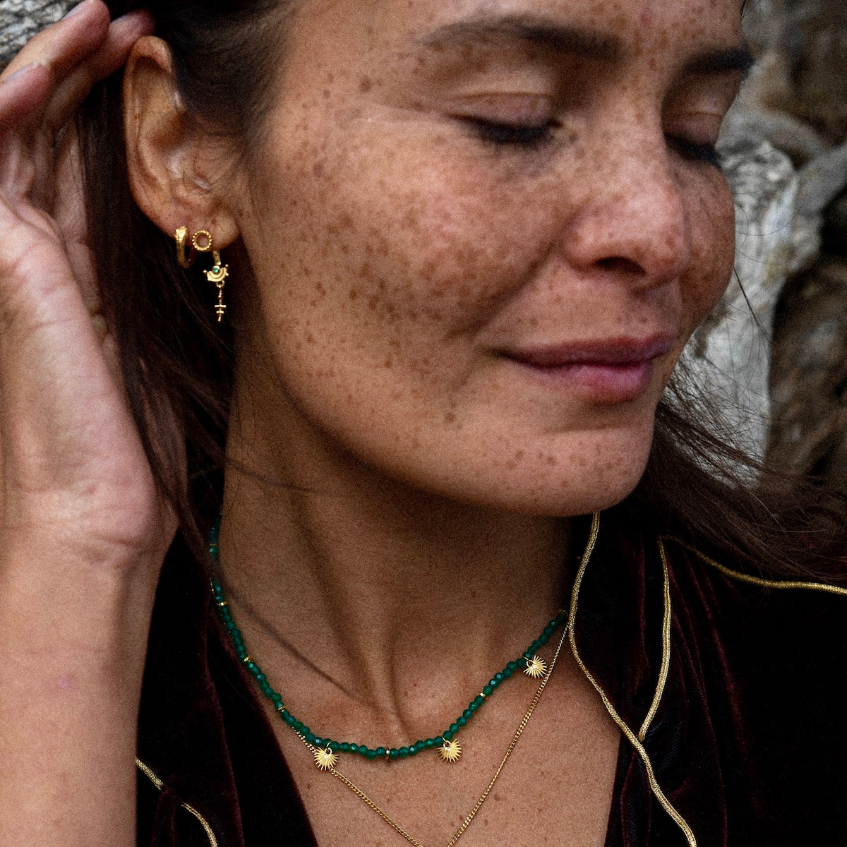 Celestial Mini Ear Jacket Gold with an Emerald