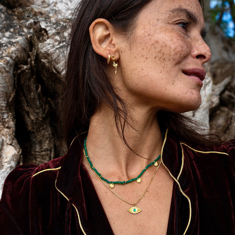 Rays of Light Necklace Green Onyx Gold