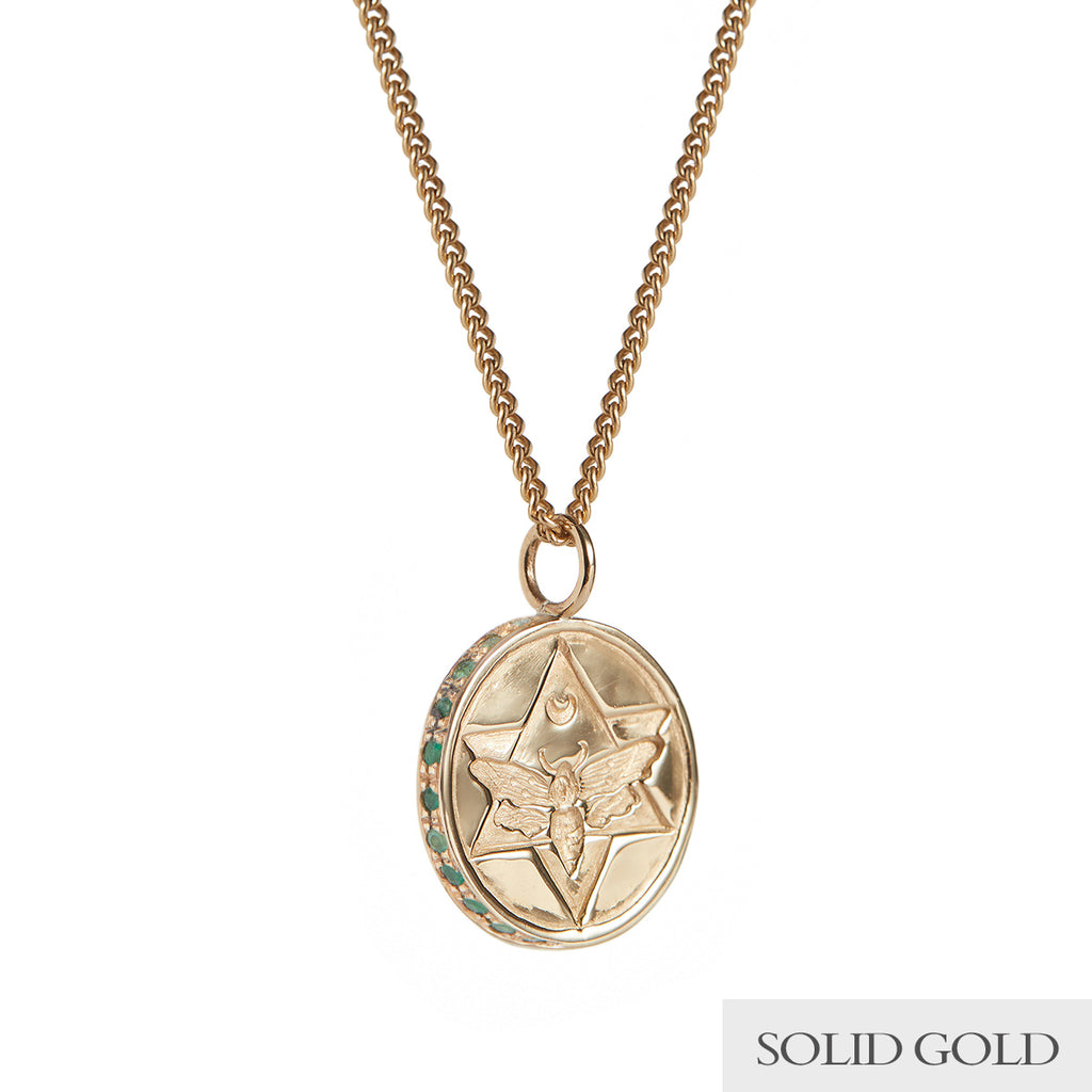 Lunar Coin Pendant with Emeralds Solid Gold Rachel Entwistle
