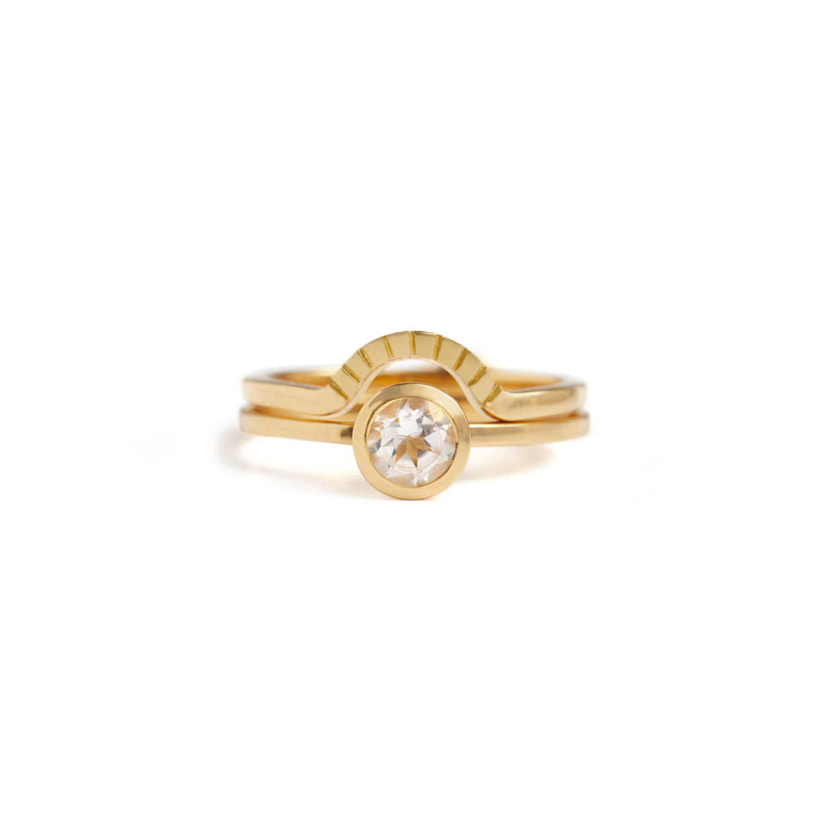 Mountain Engraved & Solitaire Stack Solid Gold