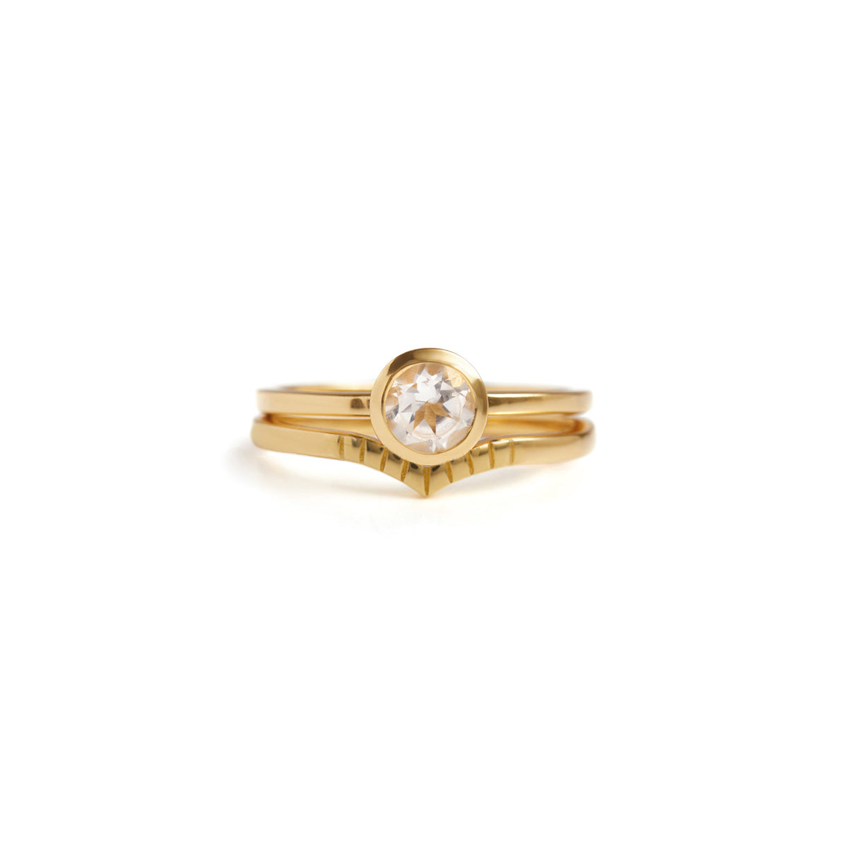 Peak Engraved & Solitaire Stack Solid Gold