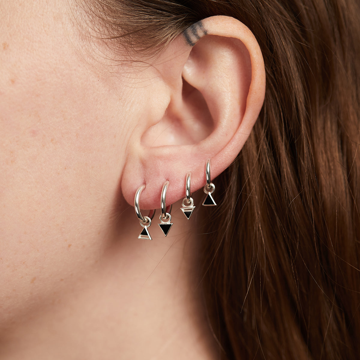 Four Elements Enamel Mini Hoop Earrings Silver