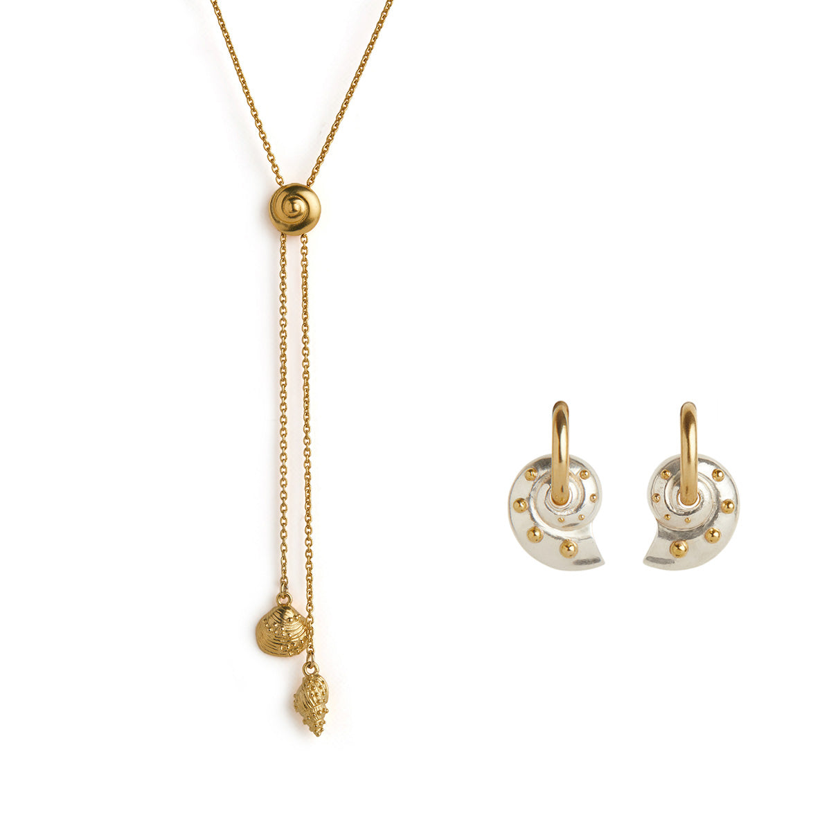 Inanna Spiral Mixed Metal Chunky Hoop Earrings and Bolero Necklace Gold Set