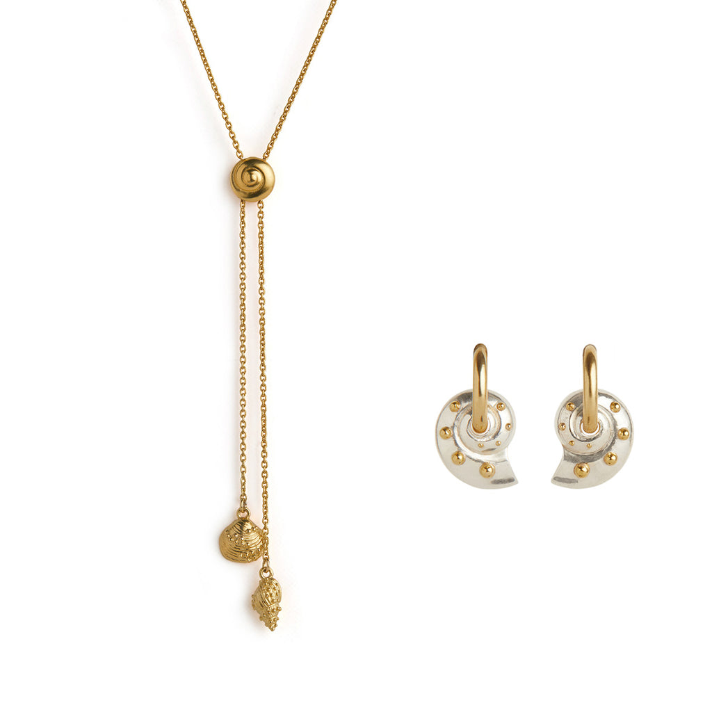 Inanna Spiral Mixed Metal Chunky Hoop Earrings Bolero Necklace Set