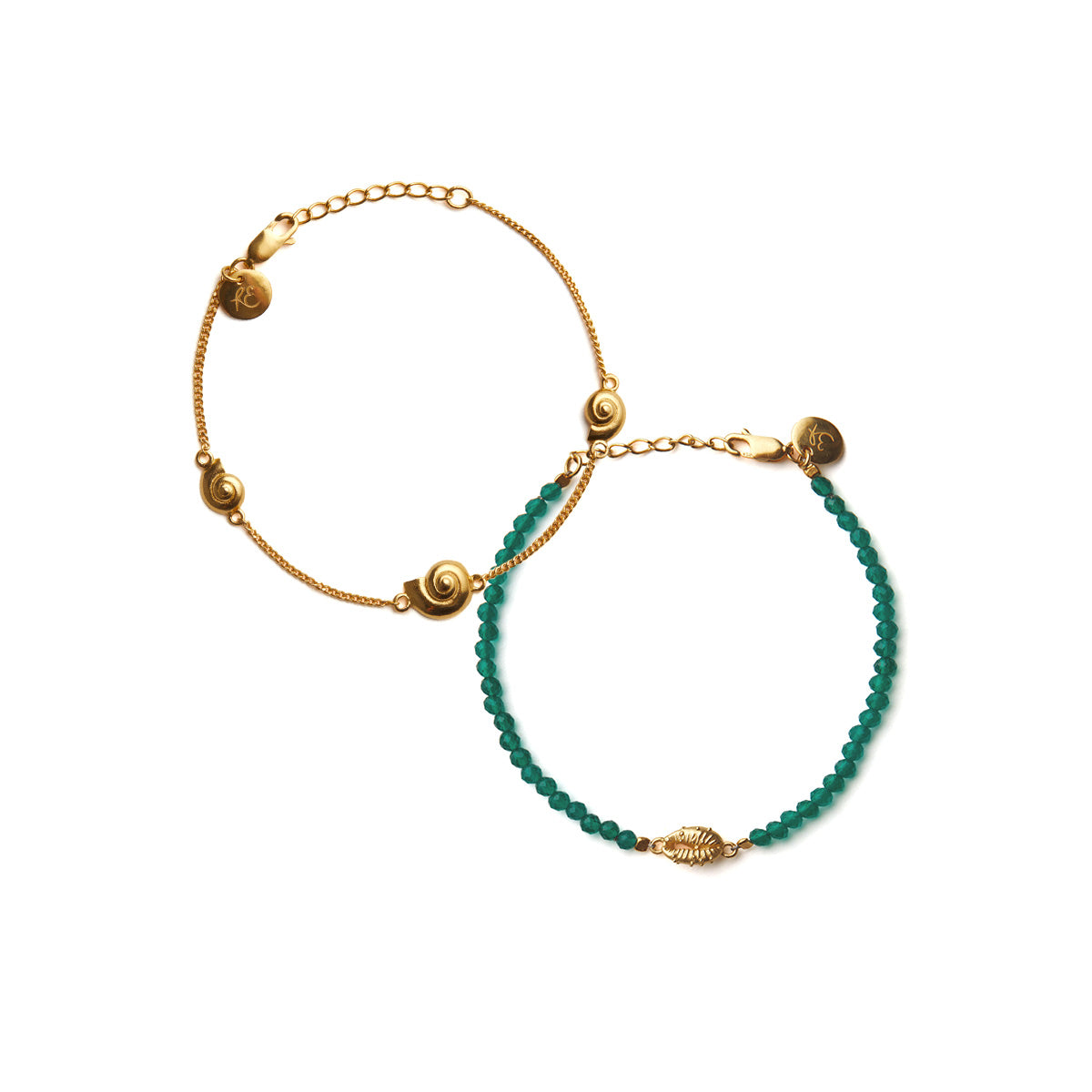 Inanna Fine Bracelet and Aphrodite Mini Green Onyx Bracelet Gold Set