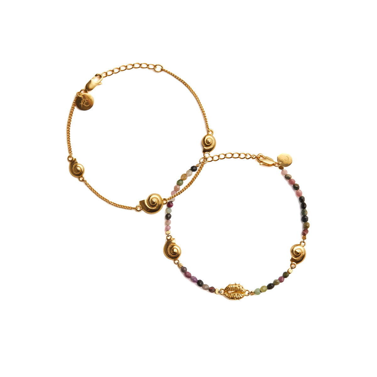 Inanna Fine Bracelet and Inanna Spiral Tourmaline Bracelet Gold Set
