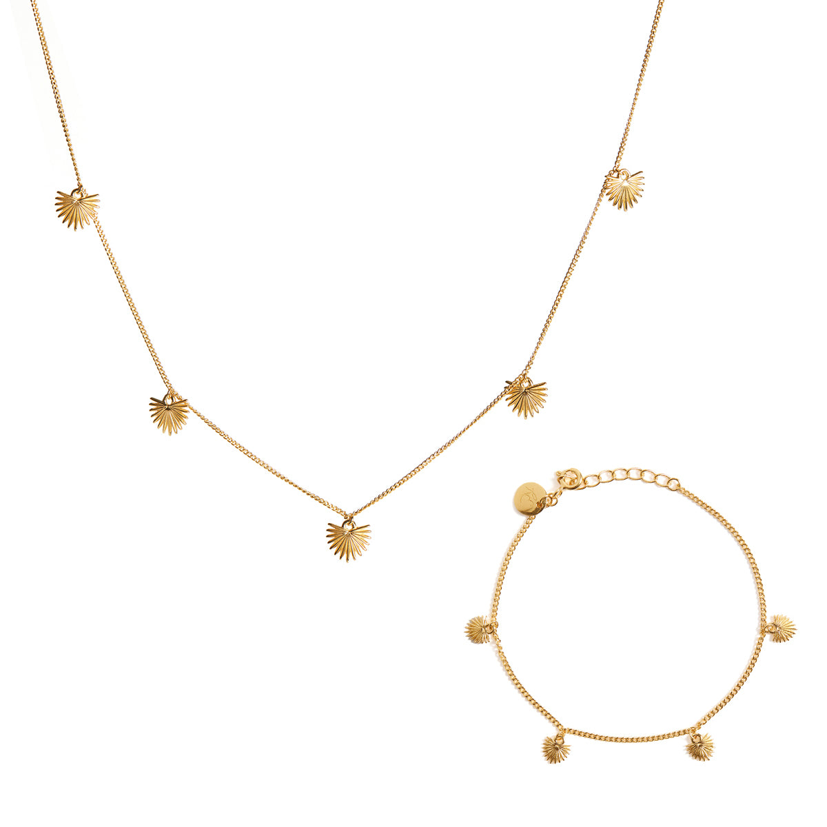 Ishtar Charm Necklace and Bracelet Gold Set