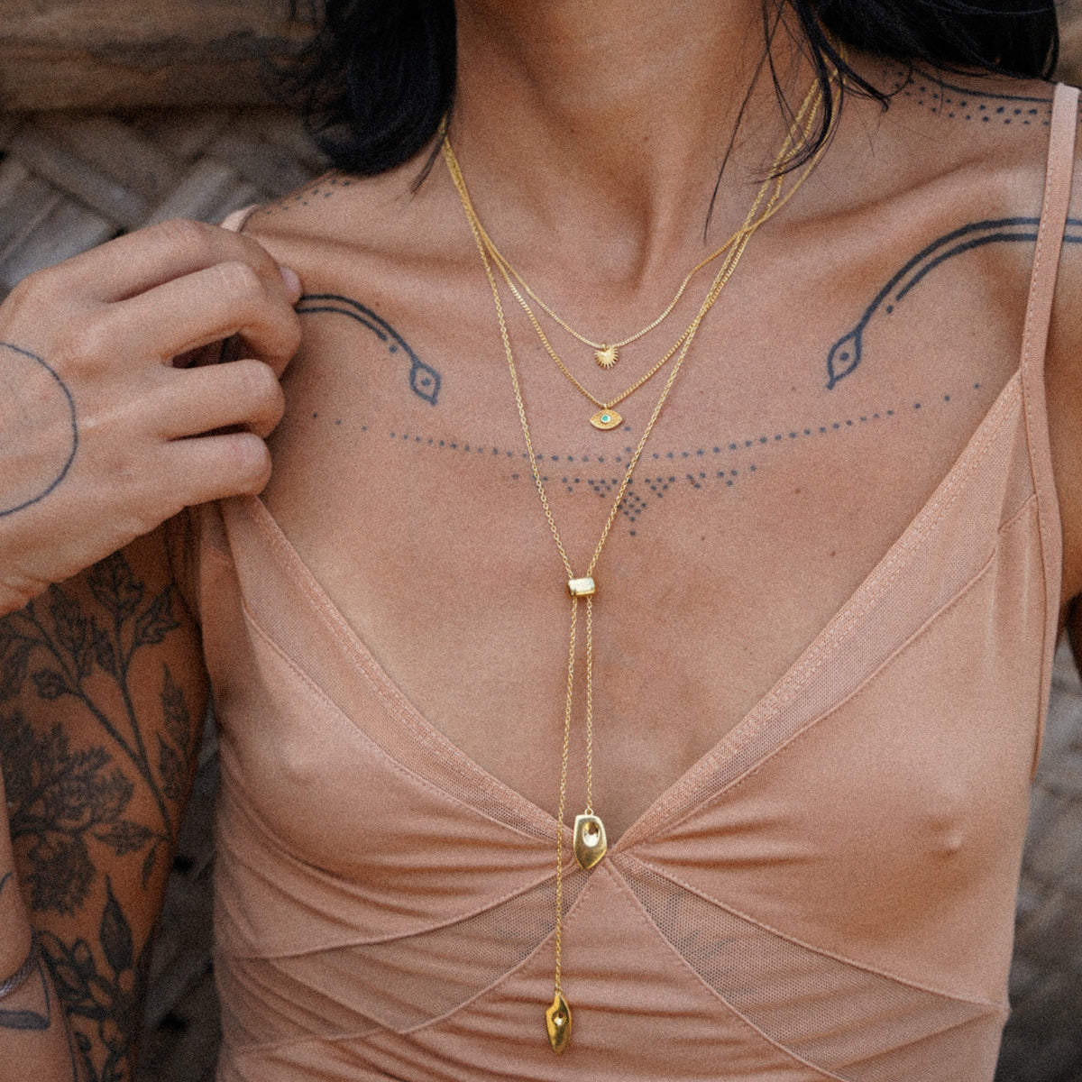 Rays of Light Mini Necklace Emerald Gold