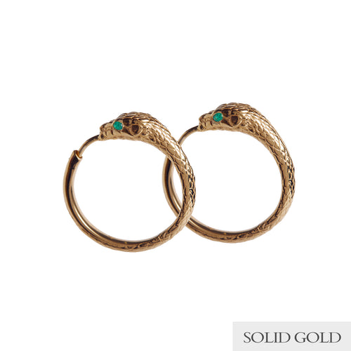 Ouroboros Snake Hoops with Emeralds Solid Gold Rachel Entwistle