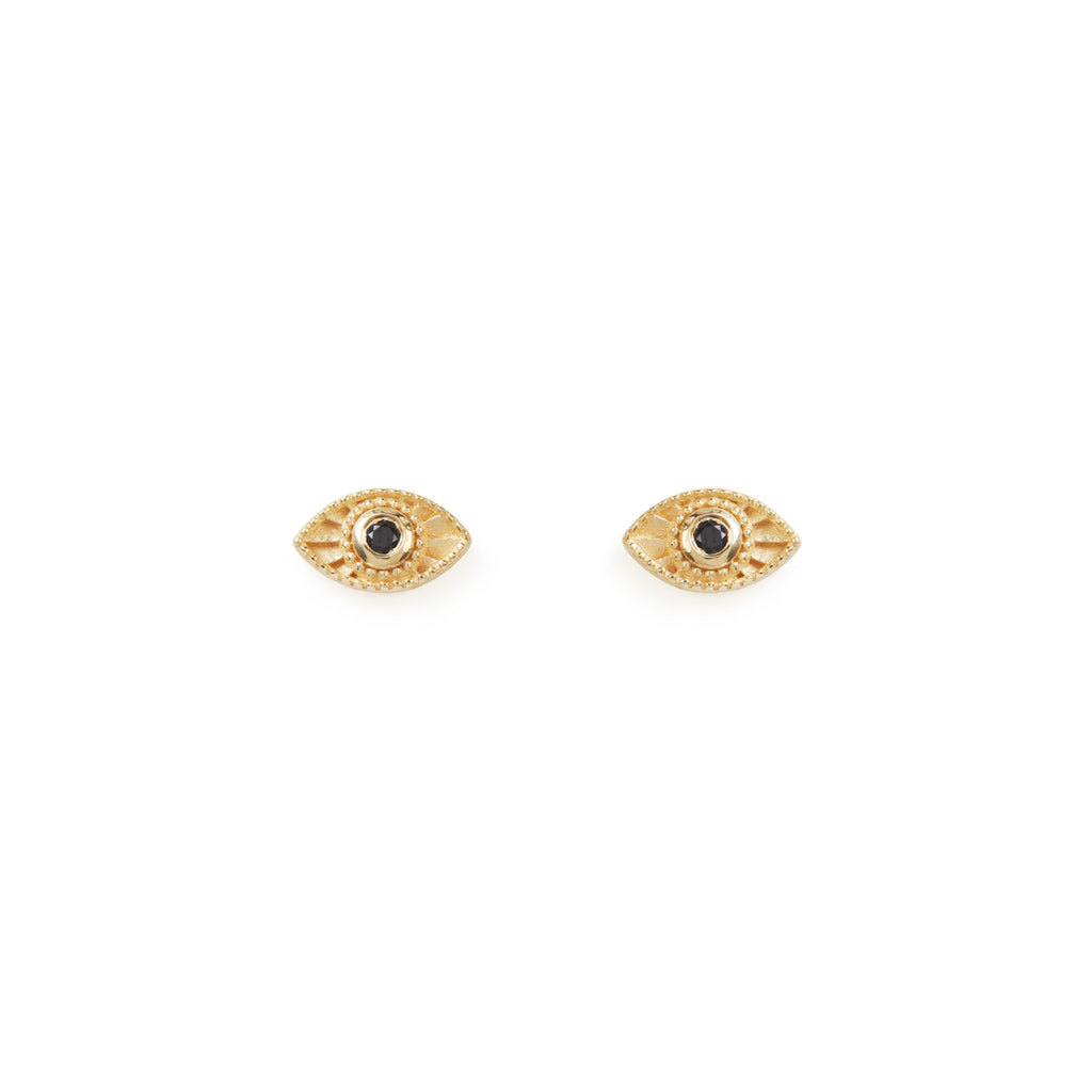 Rays Of Light Studs Black Sapphire Solid Gold