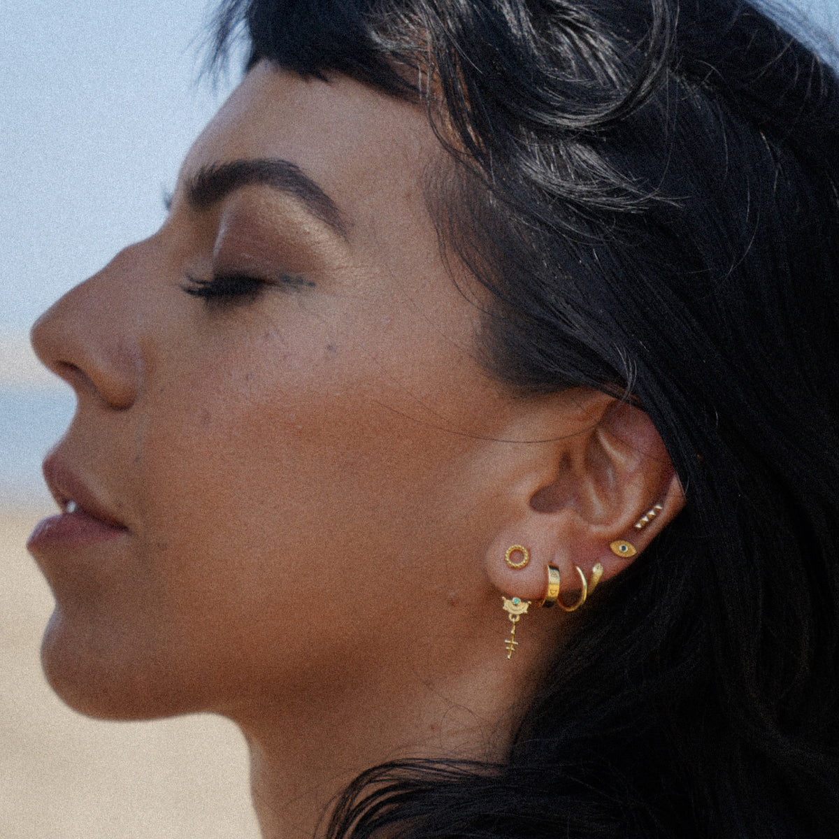 Celestial Mini Ear Jacket with an Emerald Solid Gold