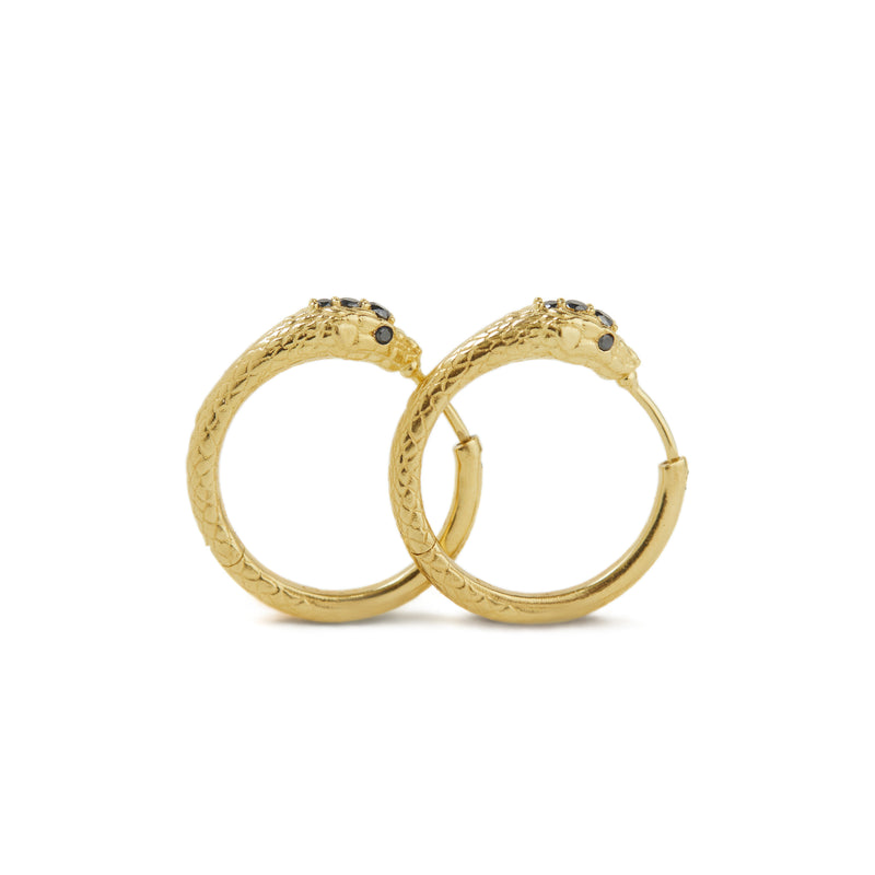 Ouroboros Jewelled Snake Hoops Solid Gold