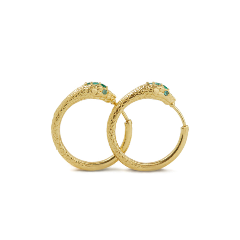 Ouroboros Jewelled Snake Hoops Solid Gold