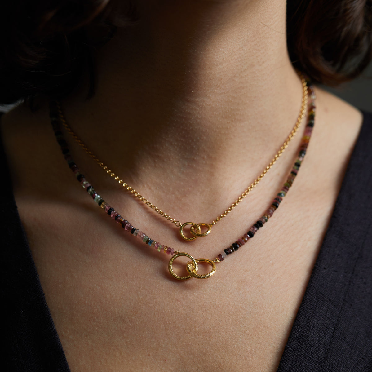 Ouroboros Tourmaline Necklace Solid Gold