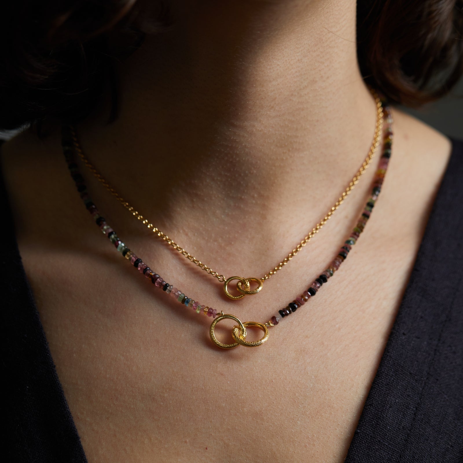 Ouroboros Tourmaline Necklace Solid Gold