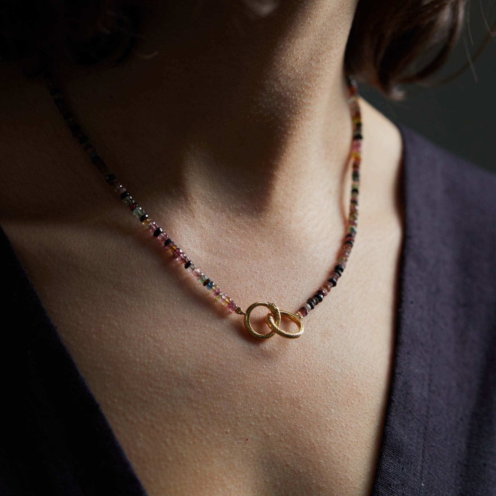 Ouroboros Tourmaline Necklace Solid Gold